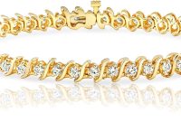 Round Natural Diamond S Link Tennis Bracelet in 14k Yellow Gold (7 in ...